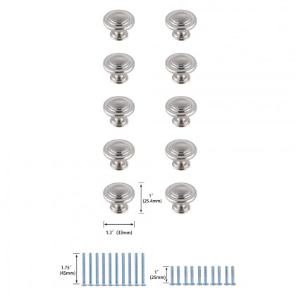 Elegant Cadon Cabinet Knob, Set of 10 - Brushed Nickel (KB2006-NK-10PK)