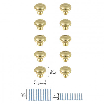 Elegant Cadon Cabinet Knob, Set of 10 - Brushed Gold (KB2007-GD-10PK)
