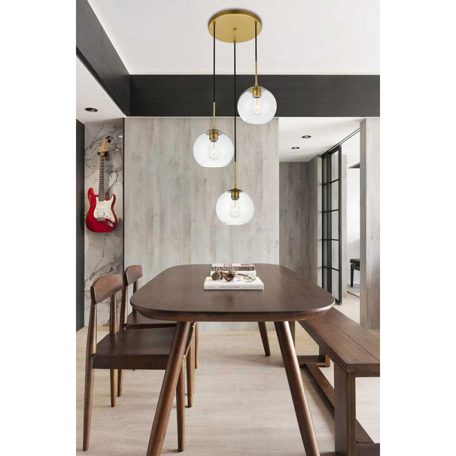 Elegant Baxter 3-Light Pendant - Brass, L 18.1" (LD2208BR)