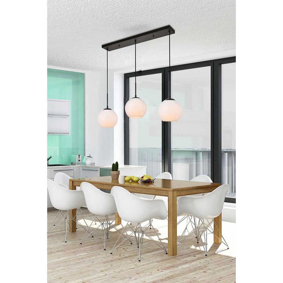 Elegant Baxter 36" 3 Lights Pendant - Black, 3 Bubls (LD2237BK)