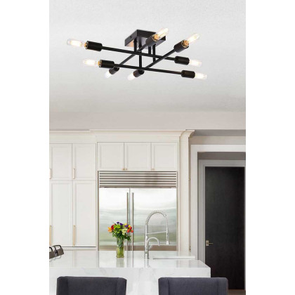 Elegant Script 8 Lights Flush Mount - Black (LD2351BK)