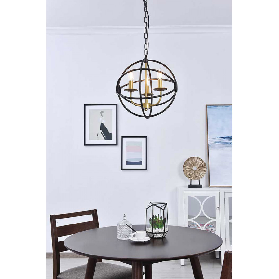 Elegant Octavia 3-Light Pendant - Brass/Dark Brown, L 14" (LD4006D14BRD)