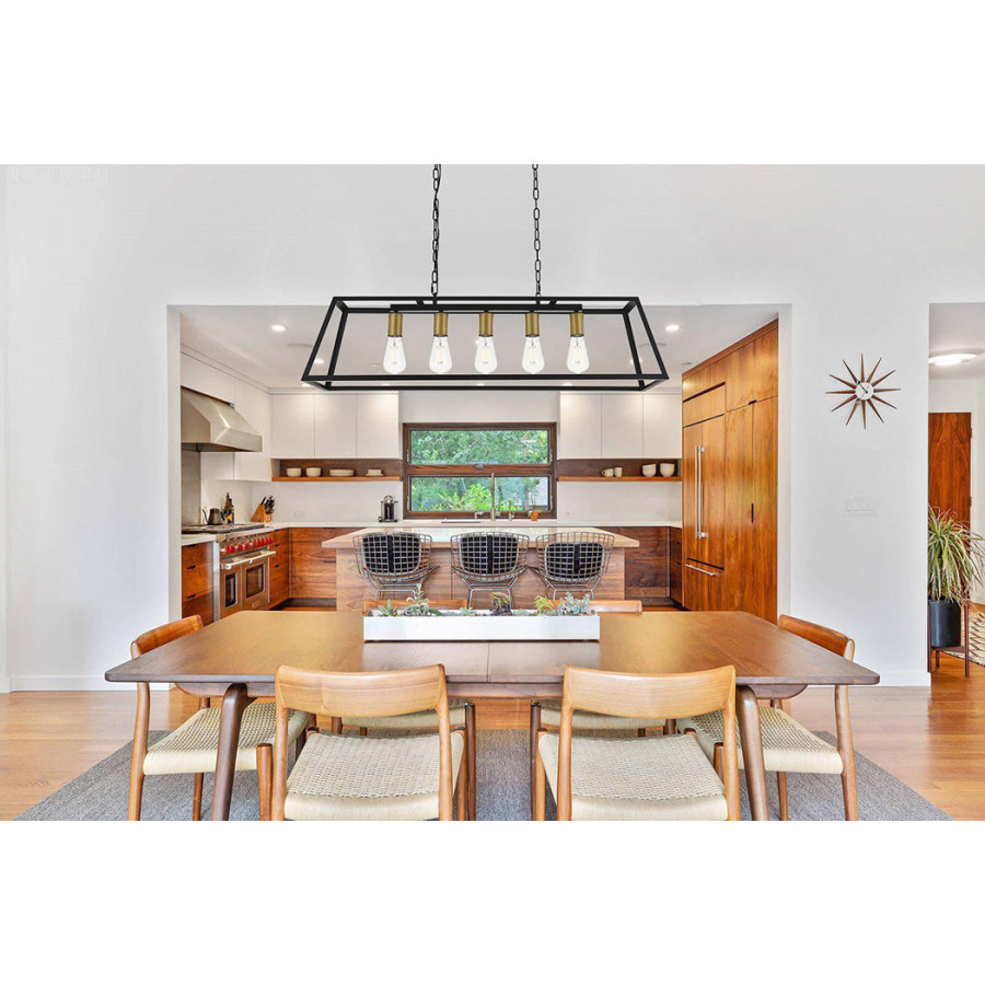 Elegant Resolute 5 Light Pendant - Brass/Black, L 38" (LD4061D38BRB)