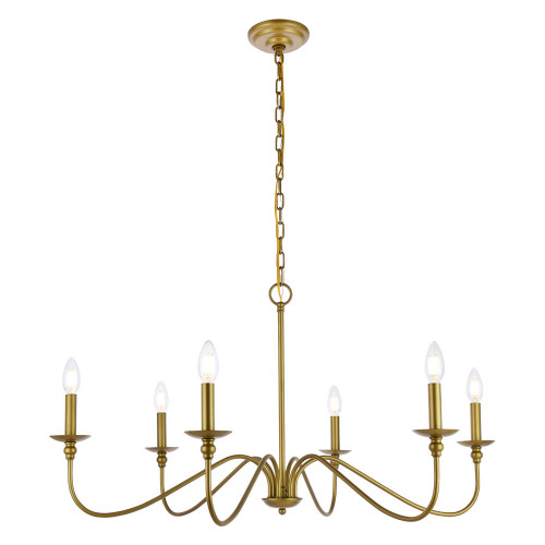 Elegant Rohan 6-Light Chandelier - Brass, L 36" (LD5006D36BR)