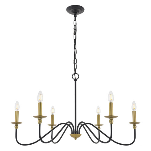 Elegant Rohan 6-Light Chandelier - Brass/Black, L 36" (LD5006D36BRB)