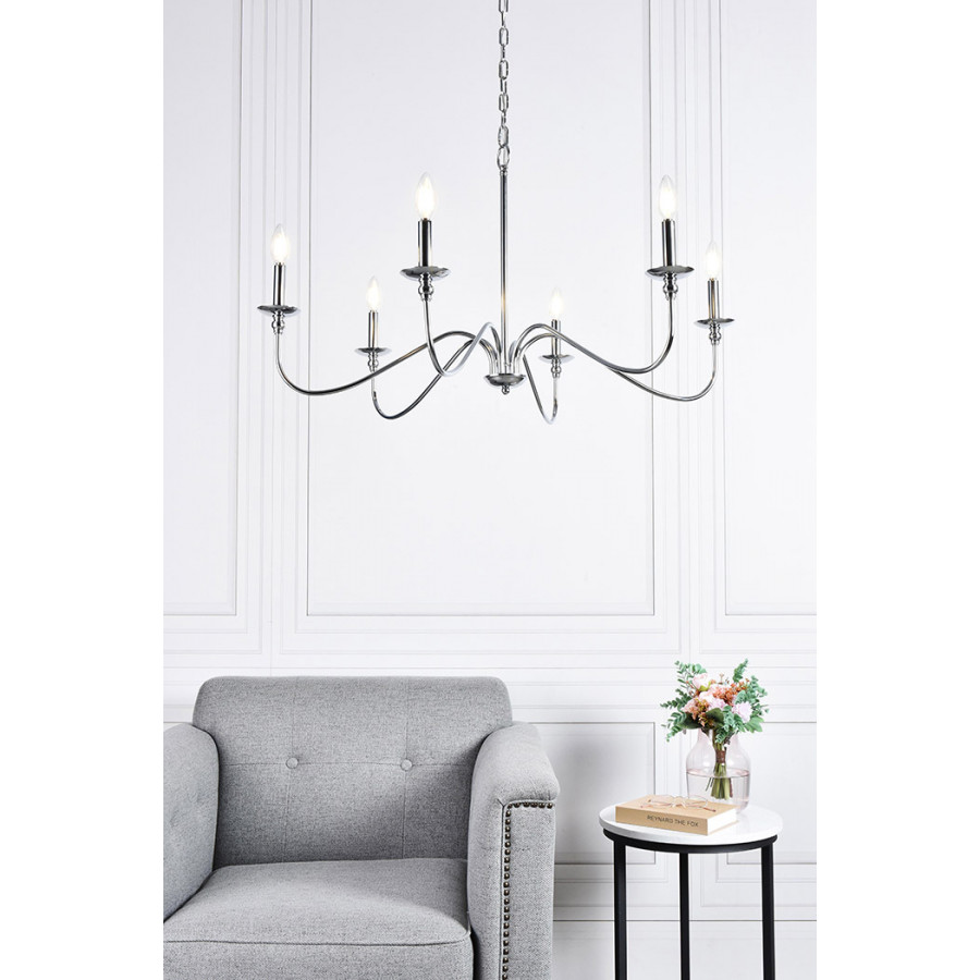 Elegant Rohan 6-Light Chandelier - Polished Nickel, L 36" (LD5006D36PN)