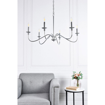 Elegant Rohan 6-Light Chandelier - Polished Nickel, L 36" (LD5006D36PN)