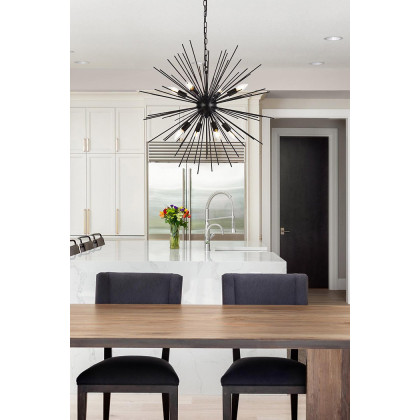 Elegant Timber 8 Light Pendant - Black, L 30" (LD5051D30BK)