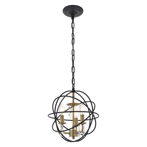 Elegant Wallace 3 Light Pendant - Brass/Black, L 12" (LD5055D12BRB)