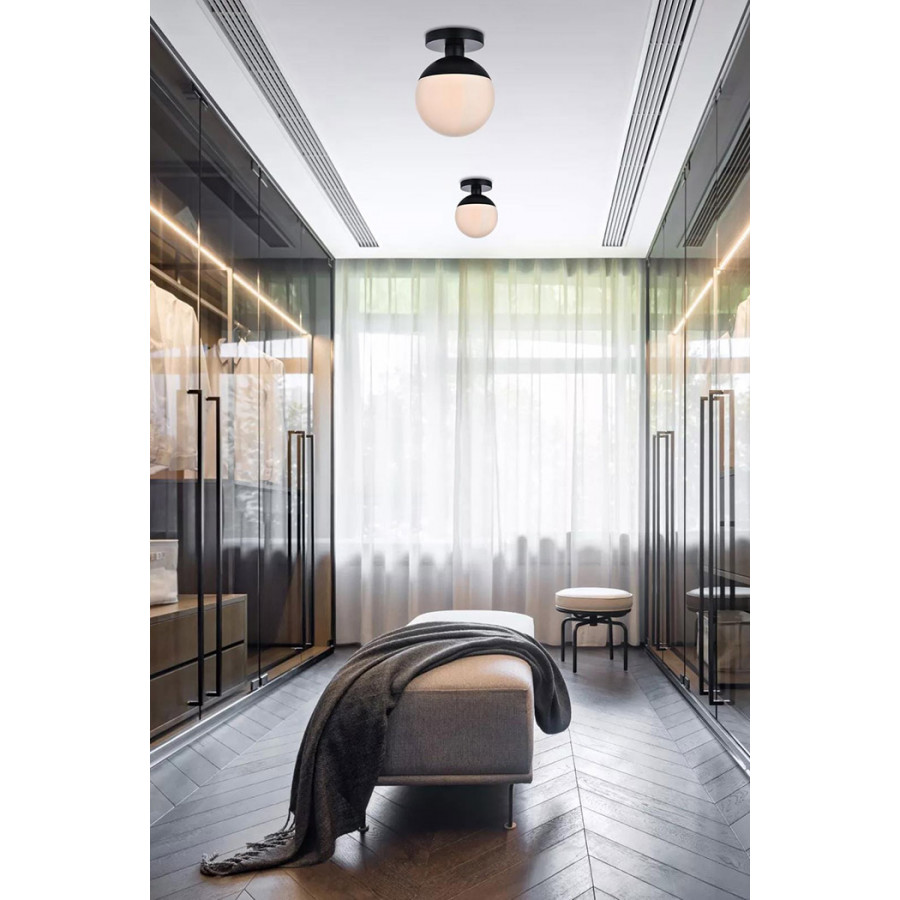 Elegant Flush Mount Light - Black/Glass Matte, L 8" (LD6050BK)