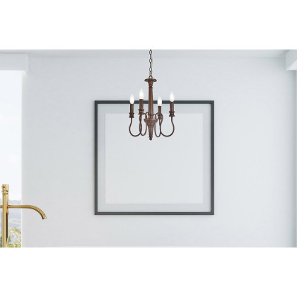 Elegant Flynx 4 Lights Pendant - Weathered Oak, L 14" (LD7042D14WOK)