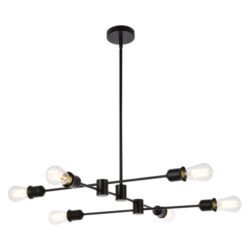 Elegant Xavier 6 Lights Pendant - Black, L 31" (LD7051D31BK)