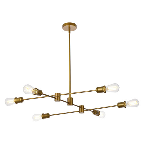 Elegant Xavier 6 Lights Pendant - Brass, L 35" (LD7052D35BR)