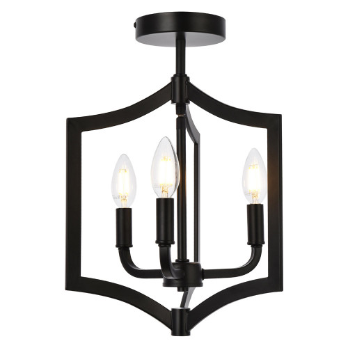 Elegant Kiera 3 Lights Flush Mount - Black, L 12" (LD7067F12BK)