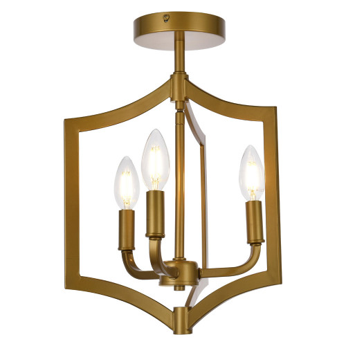 Elegant Kiera 3 Lights Flush Mount - Brass, L 12" (LD7067F12BR)