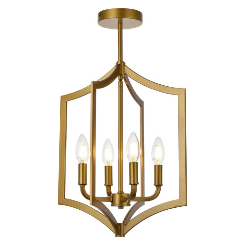 Elegant Kiera 3 Lights Flush Mount - Brass, L 14" (LD7068F14BR)