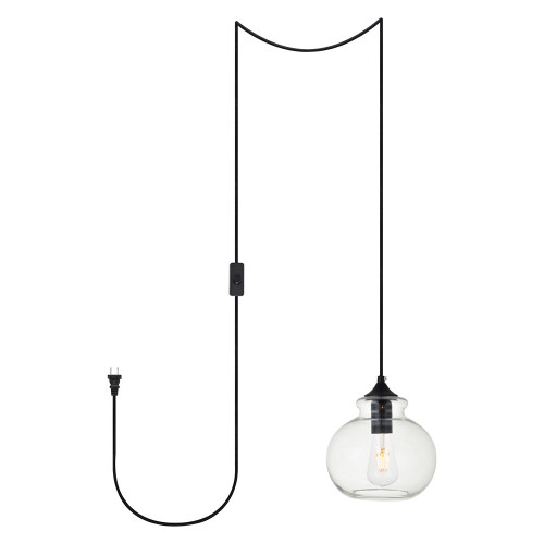 Elegant Destry 1 Light Plug-In Pendant - Black, L 8" (LDPG2245BK)