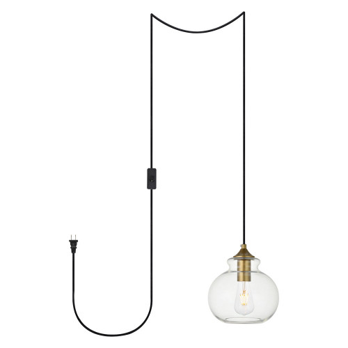Elegant Destry 1 Light Plug-In Pendant - Brass, L 8" (LDPG2245BR)