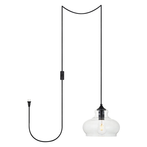 Elegant Destry 1 Light Plug-In Pendant - Black, L 9.4" (LDPG2246BK)