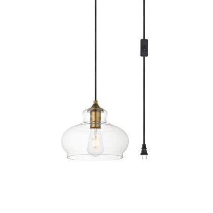 Elegant Destry 1 Light Plug-In Pendant - Brass, L 9.4" (LDPG2246BR)