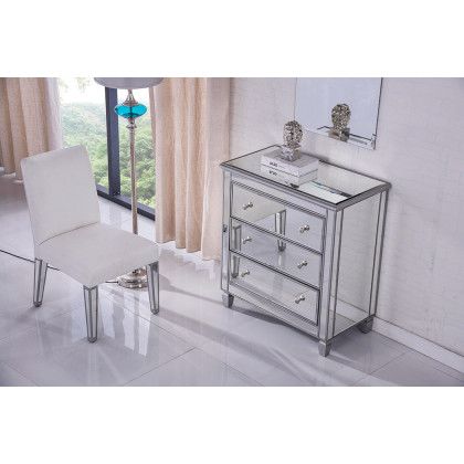 Elegant 33" Mirrored 3 Drawer Chest - Silver (MF6-1019S)
