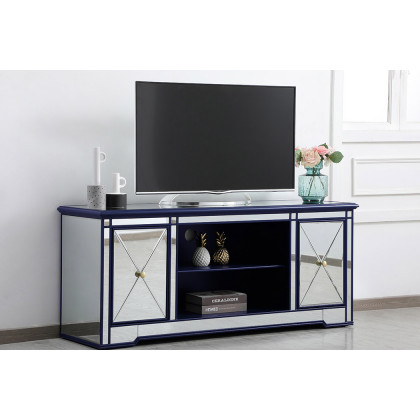 Elegant Modern 60" Mirrored TV Stand with Crystal Fireplace - Blue (MF60160BL)