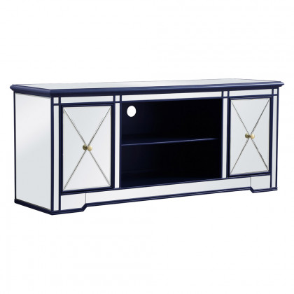Elegant Modern 60" Mirrored TV Stand with Crystal Fireplace - Blue (MF60160BL)