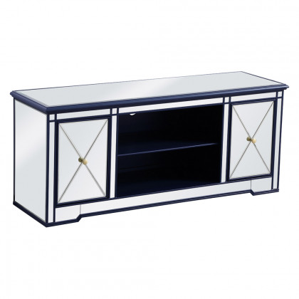 Elegant Modern 60" Mirrored TV Stand with Crystal Fireplace - Blue (MF60160BL)