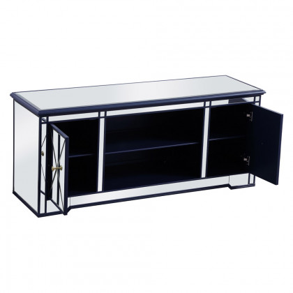 Elegant Modern 60" Mirrored TV Stand with Crystal Fireplace - Blue (MF60160BL)