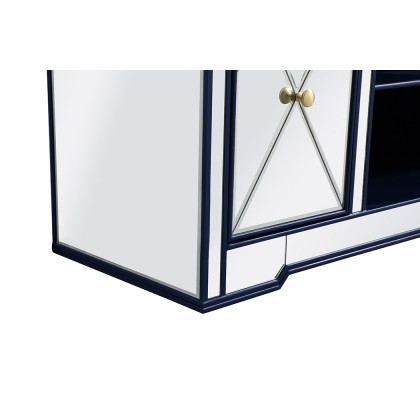 Elegant Modern 60" Mirrored TV Stand with Crystal Fireplace - Blue (MF60160BL)