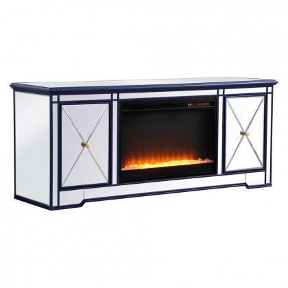 Elegant Modern 60" Mirrored TV Stand with Crystal Fireplace - Blue (MF60160BL-F2)
