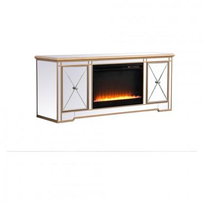 Elegant Modern 60" Mirrored TV Stand with Crystal Fireplace - Gold (MF60160G-F2)