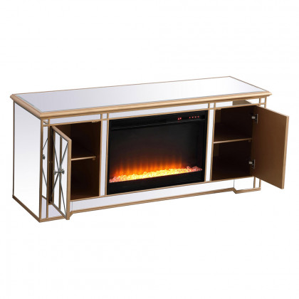 Elegant Modern 60" Mirrored TV Stand with Crystal Fireplace - Gold (MF60160G-F2)