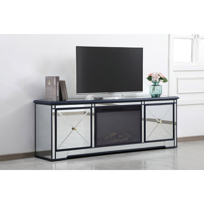 Elegant - Modern Mirrored TV Stand with Crystal Fireplace (PNT-MF60172)