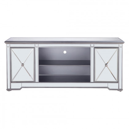 Elegant - Mirrored TV Stand with Wood Fireplace Insert