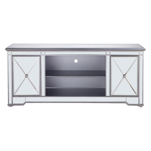 Elegant 60" Mirrored TV Stand with Wood Fireplace Insert - Silver (MF601S)
