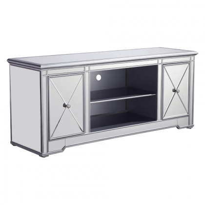 Elegant 60" Mirrored TV Stand with Wood Fireplace Insert - Silver (MF601S)