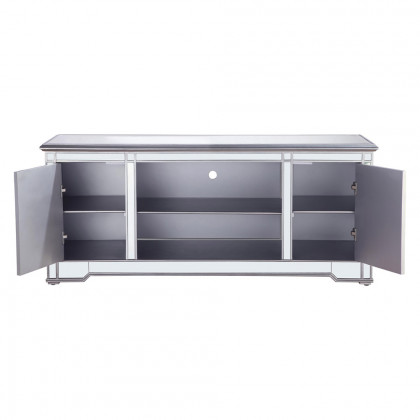 Elegant 60" Mirrored TV Stand with Wood Fireplace Insert - Silver (MF601S)