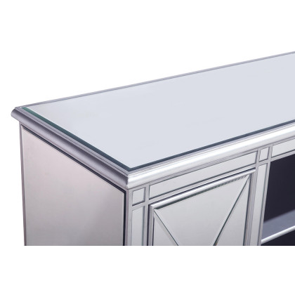 Elegant 60" Mirrored TV Stand with Wood Fireplace Insert - Silver (MF601S)