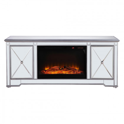 Elegant - Mirrored TV Stand with Wood Fireplace Insert