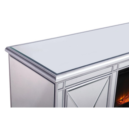 Elegant 60" Mirrored TV Stand with Wood Fireplace Insert - Silver (MF601S-F1)
