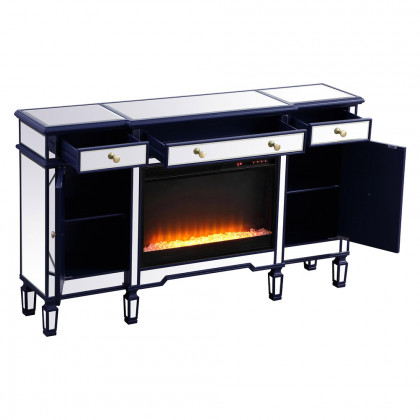 Elegant Contempo 60" Mirrored Credenza with Wood Fireplace - Blue (MF61060BL-F2)