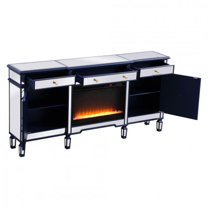Elegant Contempo 72" Mirrored Credenza with Wood Fireplace - Blue (MF61072BL-F2)