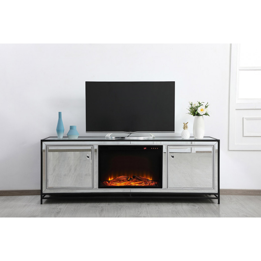 Elegant James 72" Mirrored TV Stand - Black (MF70172BK-F1)