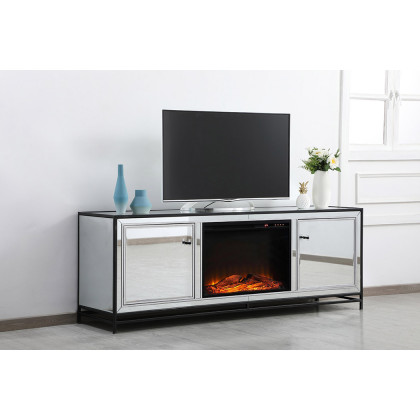 Elegant James 72" Mirrored TV Stand - Black (MF70172BK-F1)