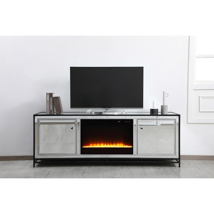 Elegant James 72" Mirrored TV Stand - Black (MF70172BK-F2)