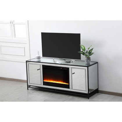 Elegant 60" Mirrored TV Stand - Black (MF701BK-F2)