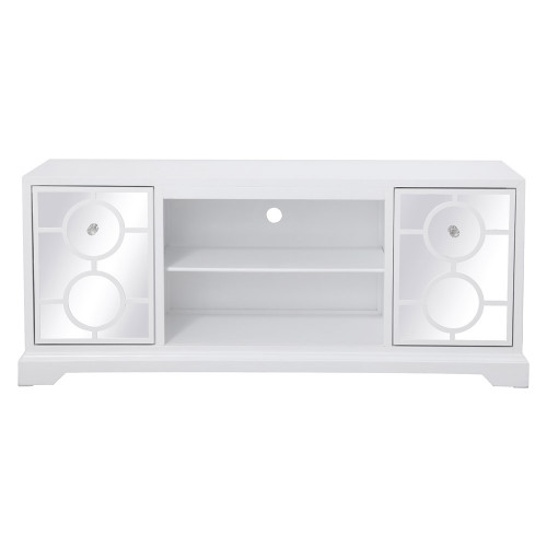 Elegant 60" Mirrored TV Stand with Crystal Fireplace Insert - White (MF801WH)