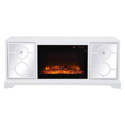 Elegant 60" Mirrored TV Stand with Crystal Fireplace Insert - White (MF801WH-F1)