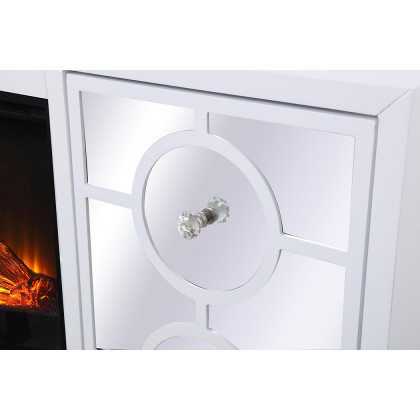 Elegant 60" Mirrored TV Stand with Crystal Fireplace Insert - White (MF801WH-F1)